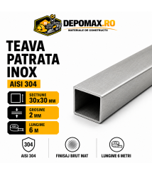 Teava patrata inox AISI 304, 30 x 30 x 2 mm, 6 metri Teava patrata inox AISI 304, 30 x 30 x 2 mm, 6 metri